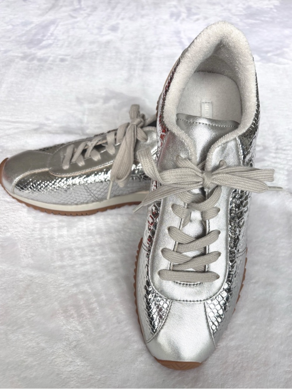 MICHAEL KORS Rhodes Leather Lace Up Metallic Silver Sneaker--NEW--9 - Picture 1 of 15
